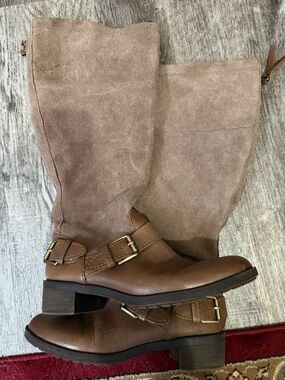 Classic Women's Brown Suede & Leather Mid-Calf Boots
